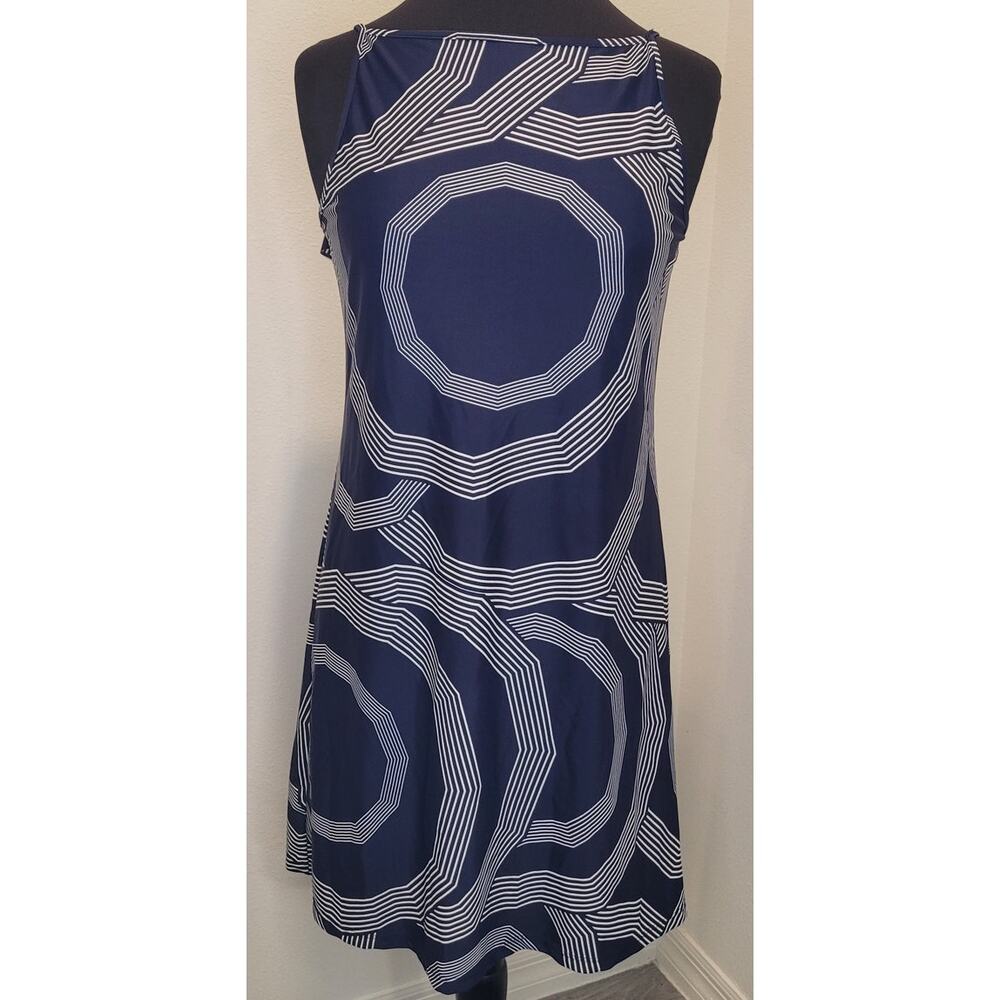 Jude Connally Nadine Shift Dress S Blue White Geometric USA Made